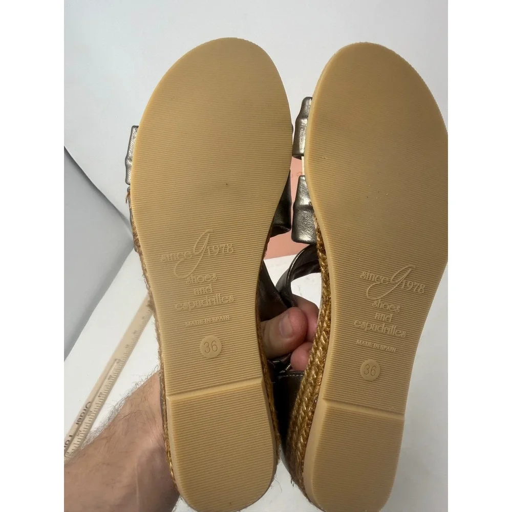 Eric Michael Nunca Nettie Pewter Leather Espadrille Sandals Made in Spain 36